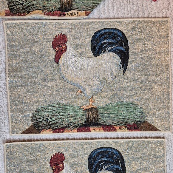 J Wiens Rooster Tapestry Tassel Table Runner & 4 Placemats - Picture 5 of 11